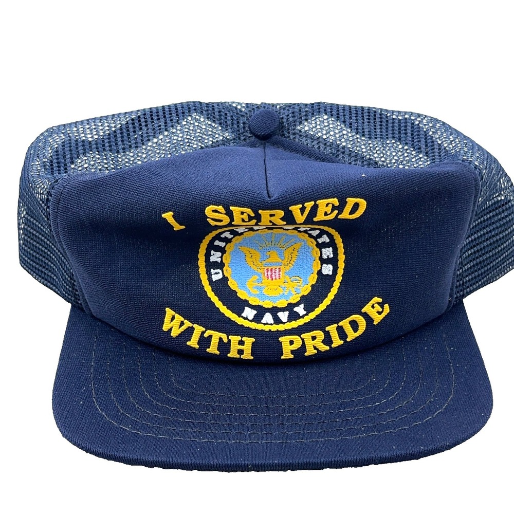 Vintage United States‎ Navy Trucker Hat Cap Made In USA 80s 90s Puffy Snapback